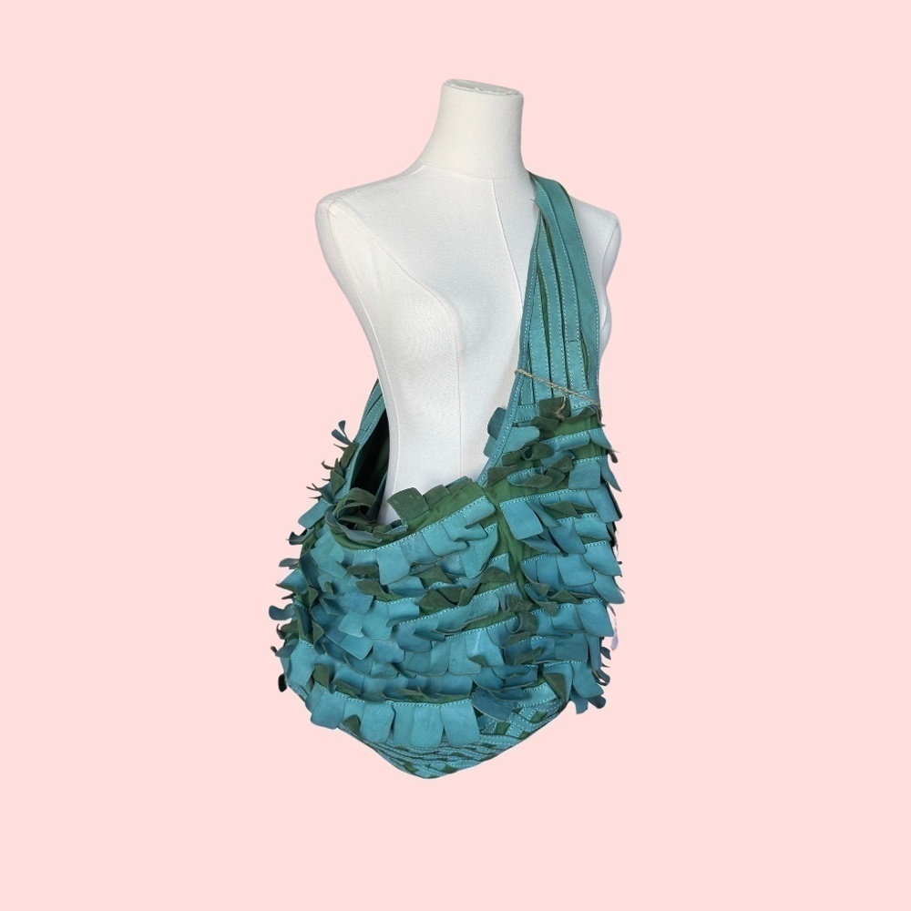 Jesslyn Blake Vintage Leather Fringe Effect Large Slouchy Leather Purse NWD